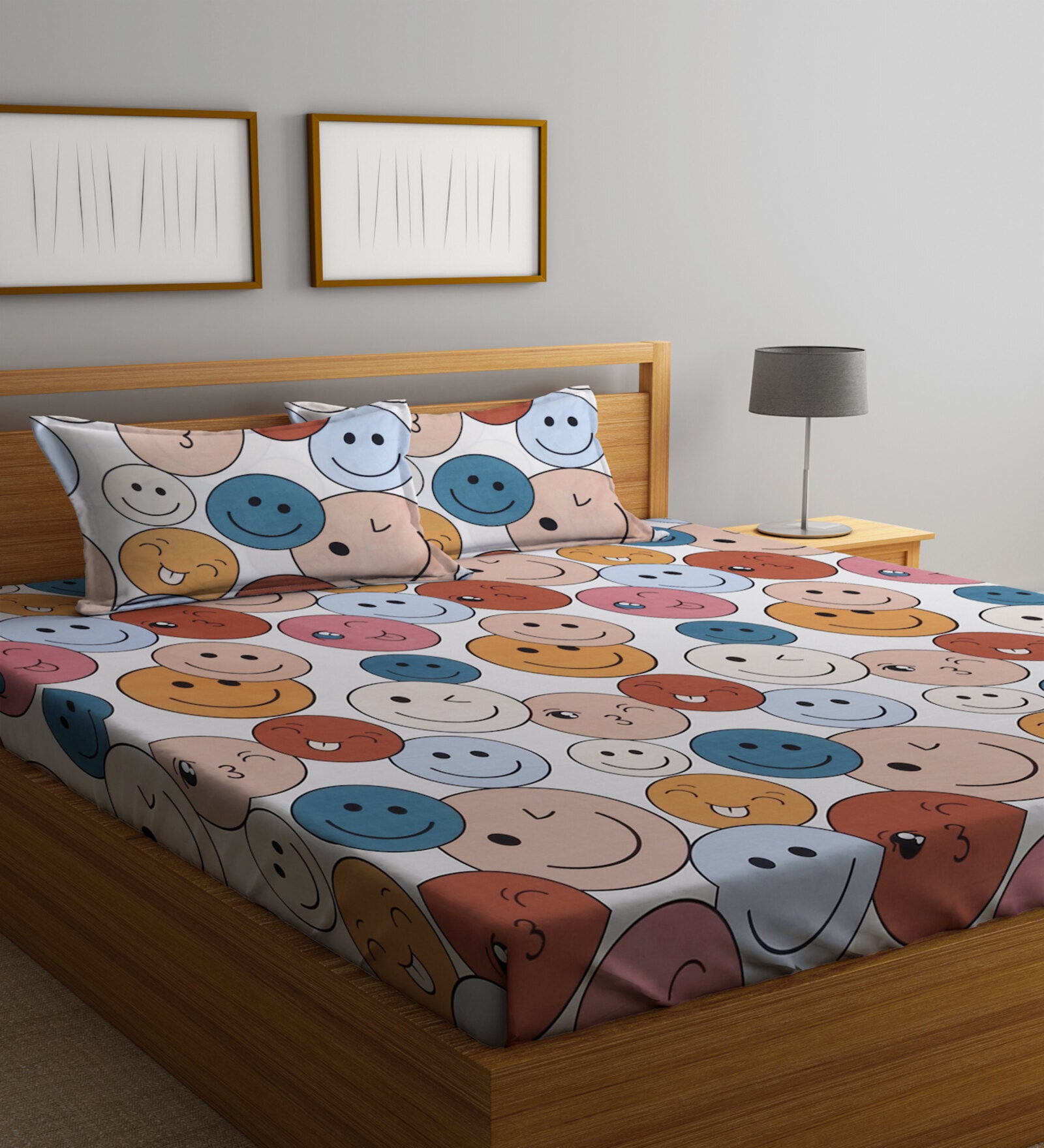 Multicolor Kids 300 TC Poly Cotton Double Bedsheet with 2 Pillow Covers