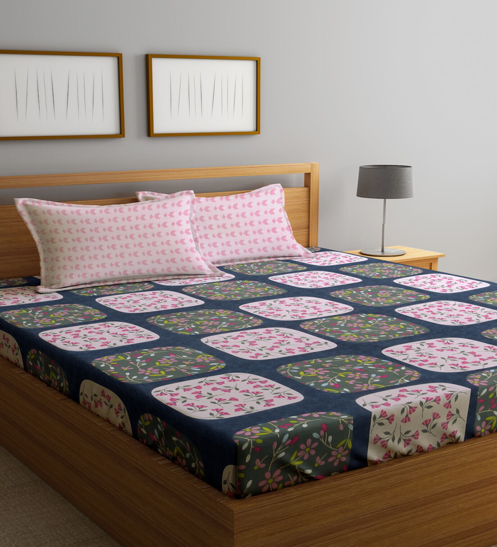 Multicolor Floral 300 TC Poly Cotton Double Bedsheet with 2 Pillow Covers