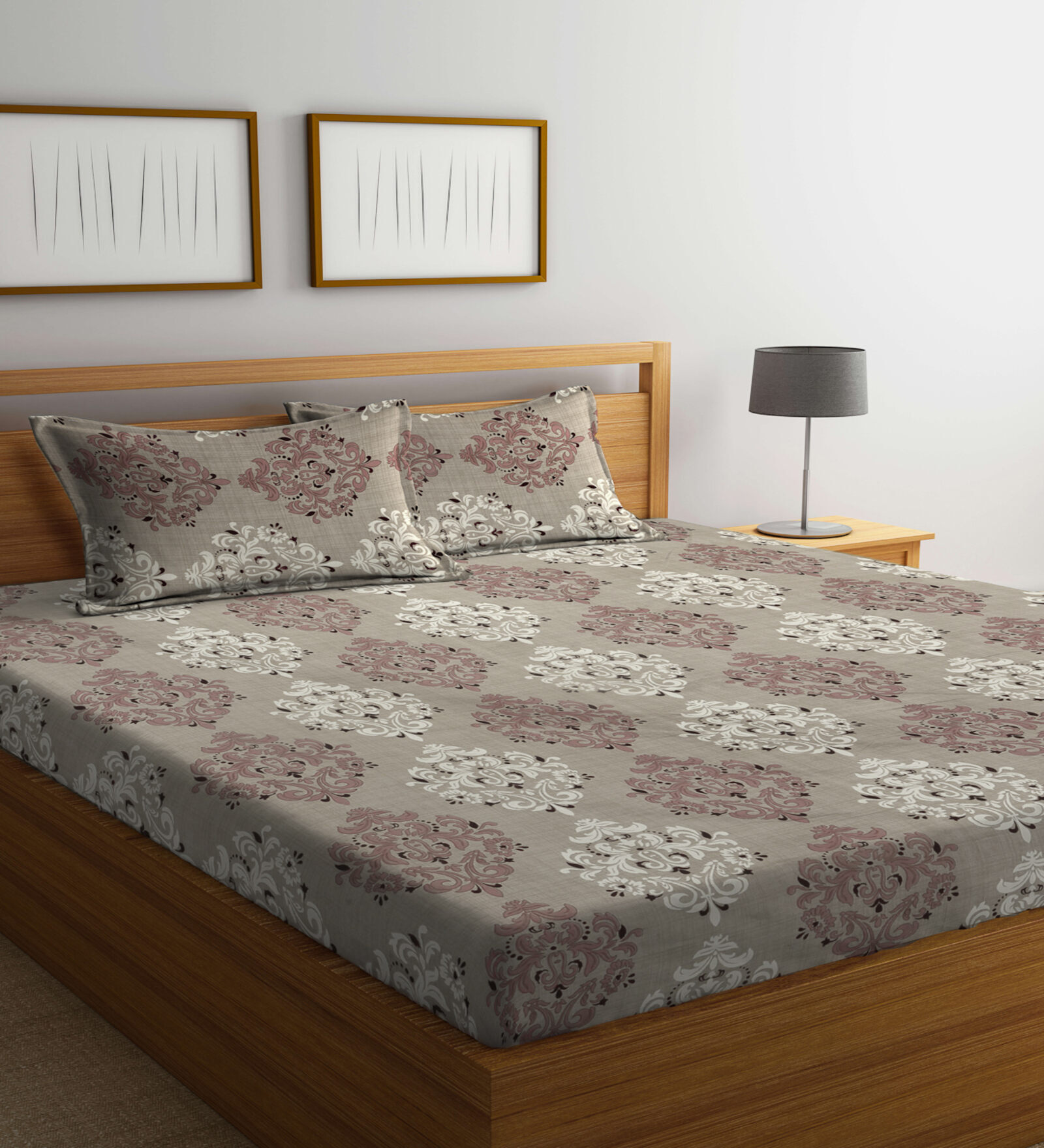 Multicolor Traditional 300 TC Poly Cotton Double Bedsheet with 2 Pillow Covers
