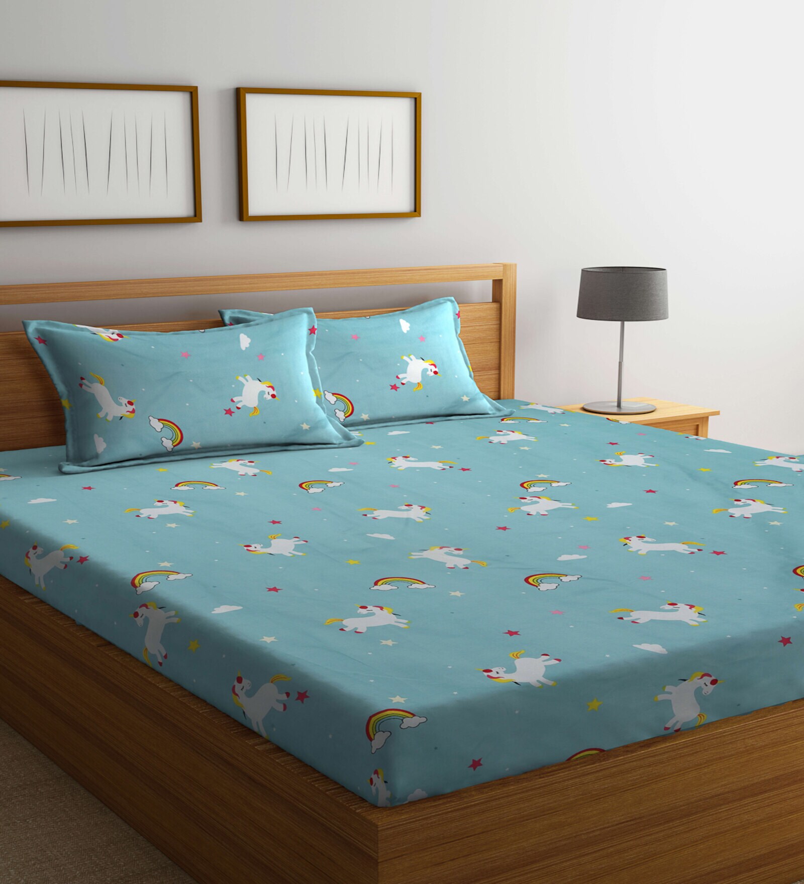 Multicolor Kids 300 TC Poly Cotton  Double Bedsheet with 2 Pillow Covers