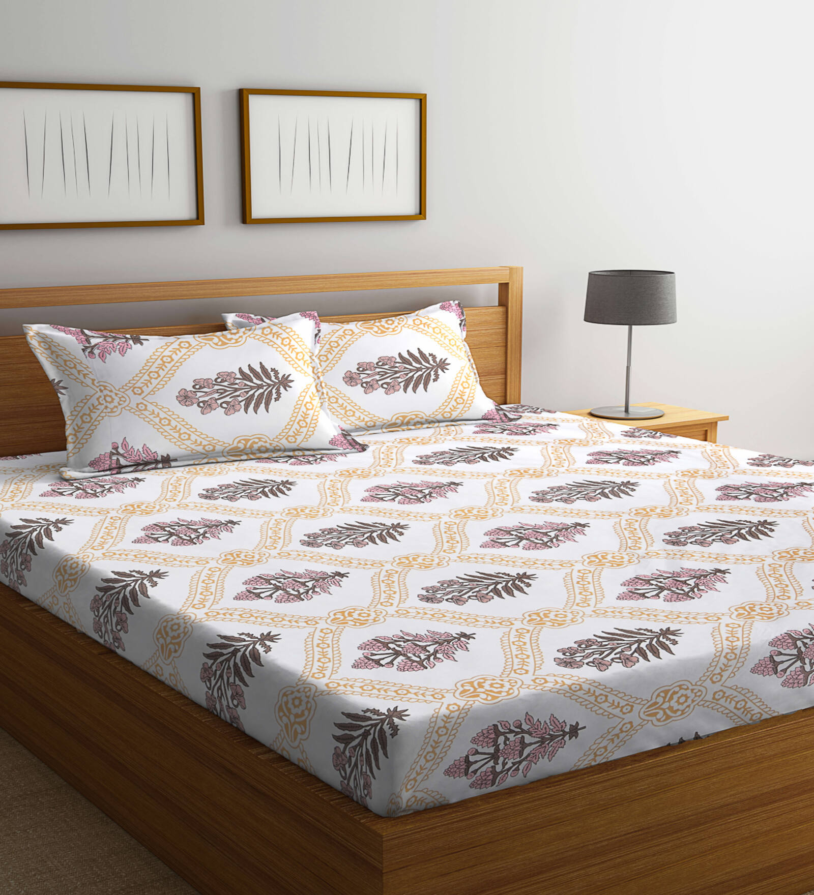 Multicolor Floral 300 TC Poly Cotton Double Bedsheet with 2 Pillow Covers