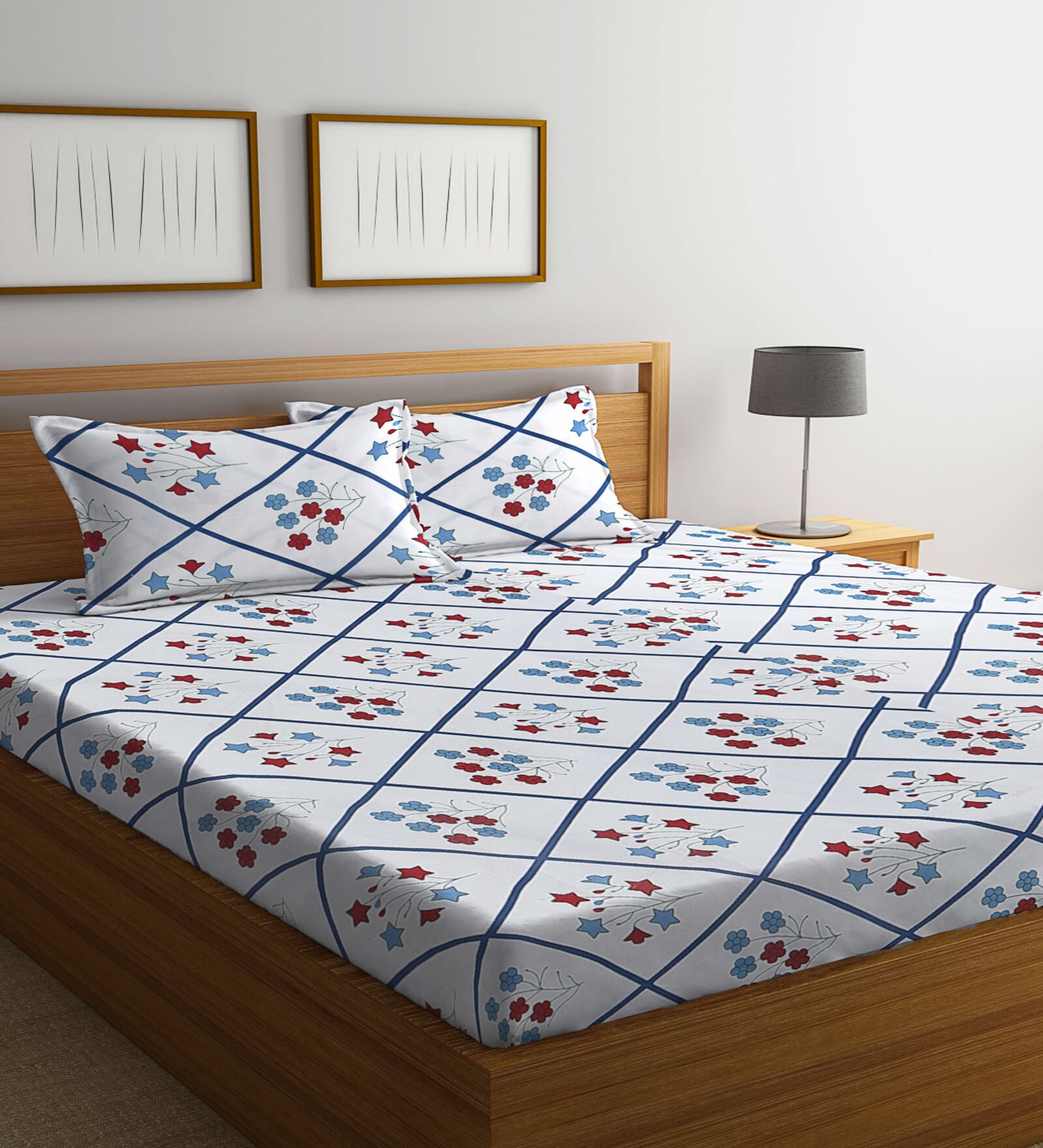 Multicolor Floral 300 TC Poly Cotton Double Bedsheet with 2 Pillow Covers