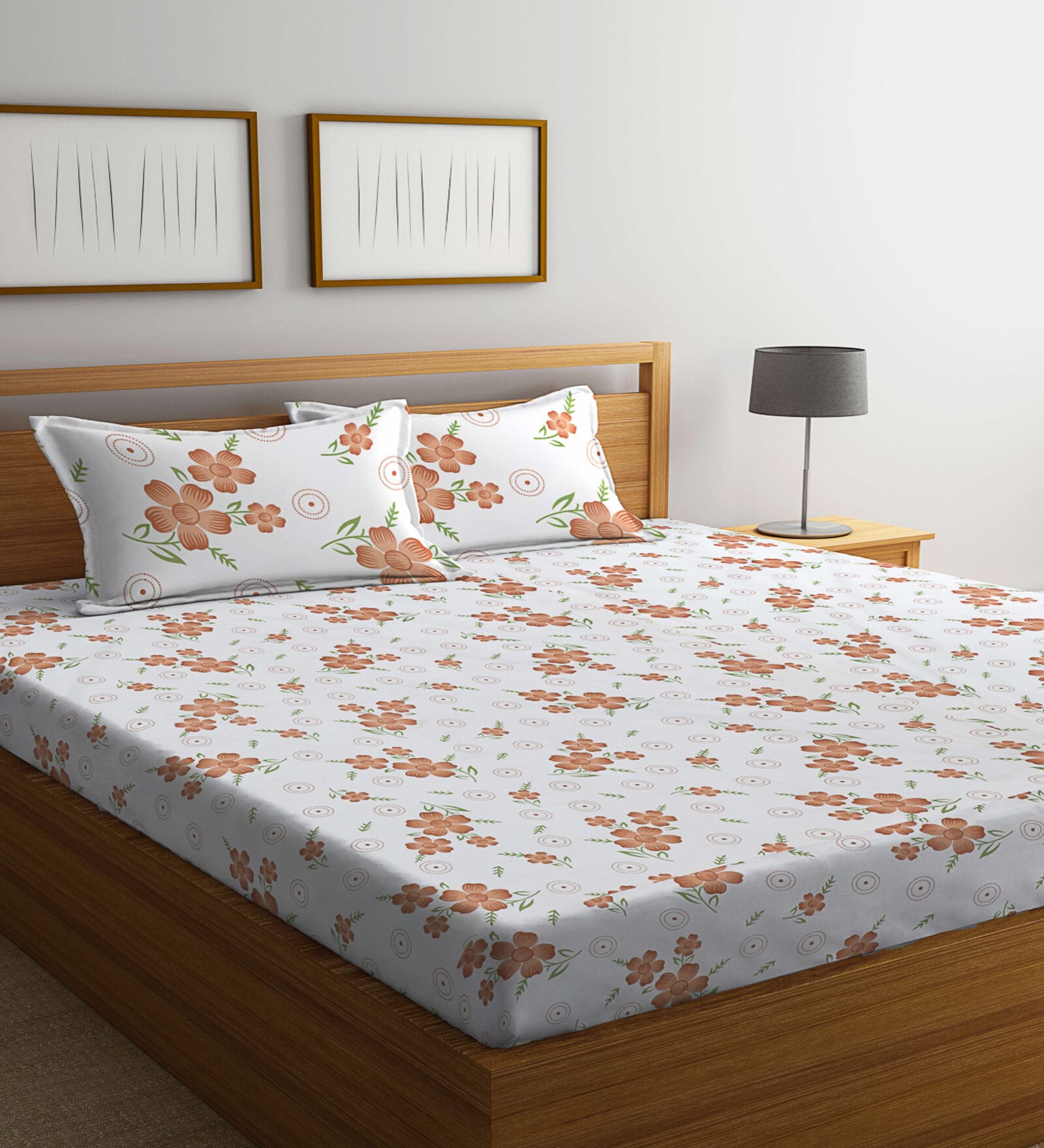 Multicolor Floral 300 TC Poly Cotton Double Bedsheet with 2 Pillow Covers