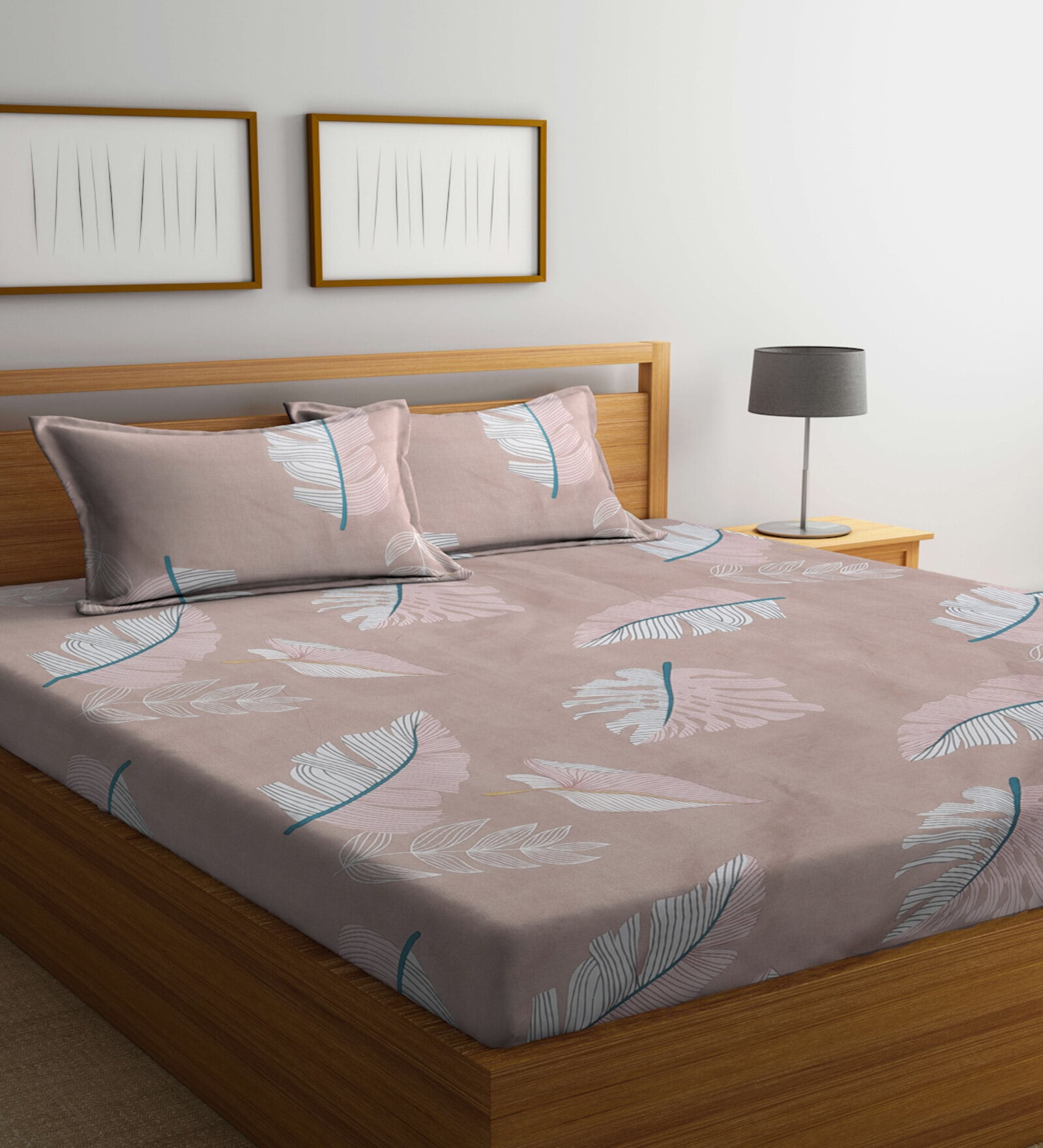 Pink Floral 300 TC Poly Cotton Double Bedsheet with 2 Pillow Covers