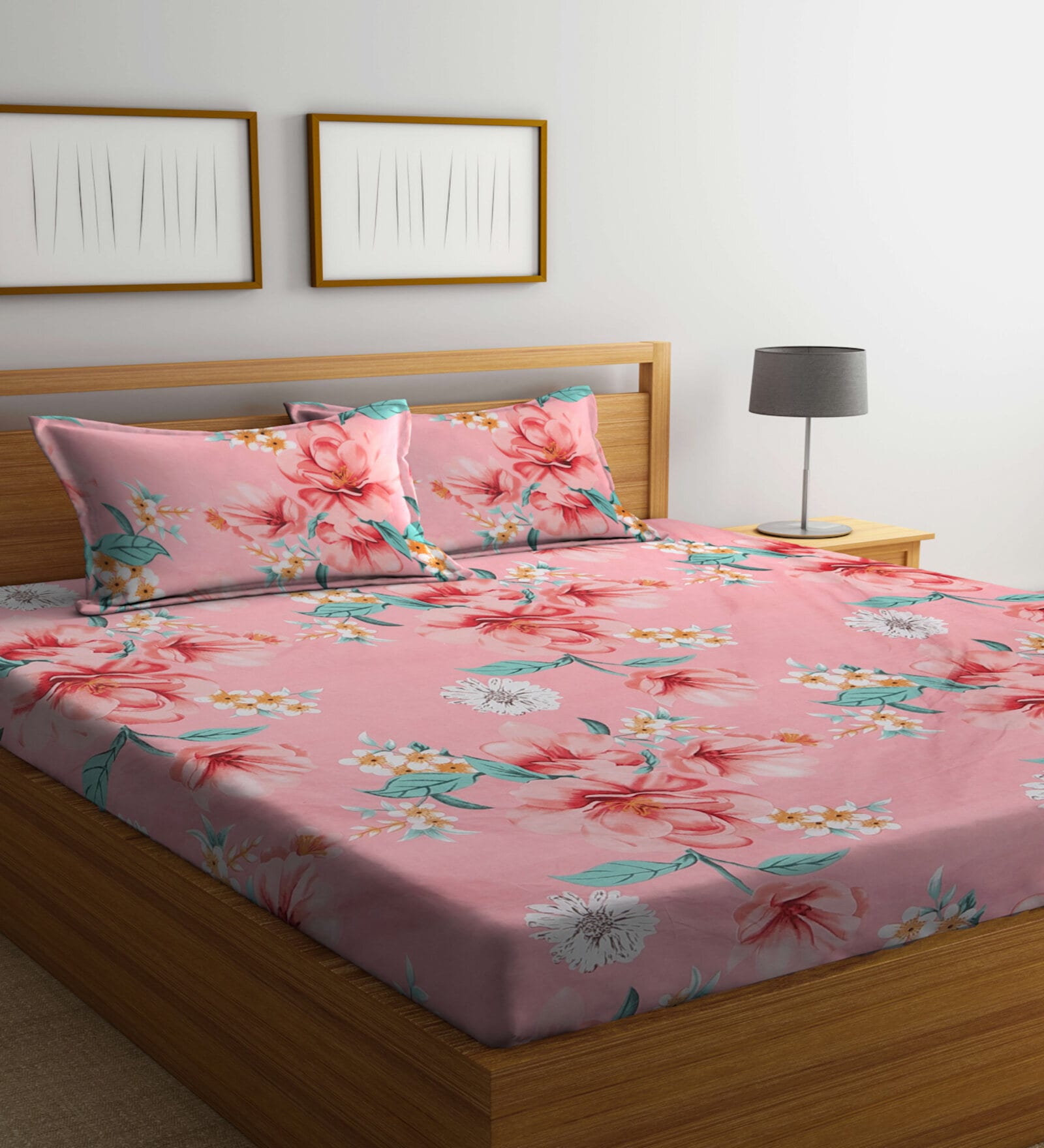 Multicolor Floral 300 TC Poly Cotton  Double Bedsheet with 2 Pillow Covers
