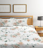 White and Brown Floral 300 TC Poly Cotton  Double Bedsheet with 2 Pillow Covers