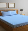 Sky Blue Abstract 300 TC Poly Cotton Double Bedsheet with 2 Pillow Covers