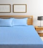 Sky Blue Abstract 300 TC Poly Cotton Double Bedsheet with 2 Pillow Covers