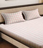 White Geometric 300 TC Poly Cotton  Double Bedsheet with 2 Pillow Covers