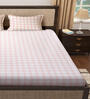 White Geometric 300 TC Poly Cotton  Double Bedsheet with 2 Pillow Covers