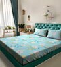 Blue Floral 300 TC Poly Cotton  Double Bedsheet with 2 Pillow Covers