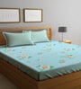 Blue Floral 300 TC Poly Cotton  Double Bedsheet with 2 Pillow Covers
