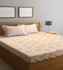 Yellow and Cream Floral 300 TC Poly Cotton  Double Bedsheet with 2 Pillow Covers