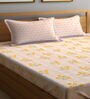Yellow and Cream Floral 300 TC Poly Cotton  Double Bedsheet with 2 Pillow Covers