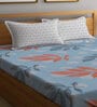 Blue Floral 300 TC Poly Cotton  Double Bedsheet with 2 Pillow Covers