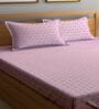 Pink Geometric 300 TC Poly Cotton  Double Bedsheet with 2 Pillow Covers