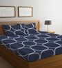 Blue Geometric 300 TC Poly Cotton Double Bedsheet with 2 Pillow Covers