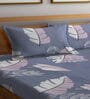 Blue Floral 300 TC Poly Cotton Double Bedsheet with 2 Pillow Covers