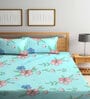Aqua Multicolor Floral 300 TC Poly Cotton Double Bedsheet with 2 Pillow Covers