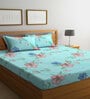 Aqua Multicolor Floral 300 TC Poly Cotton Double Bedsheet with 2 Pillow Covers