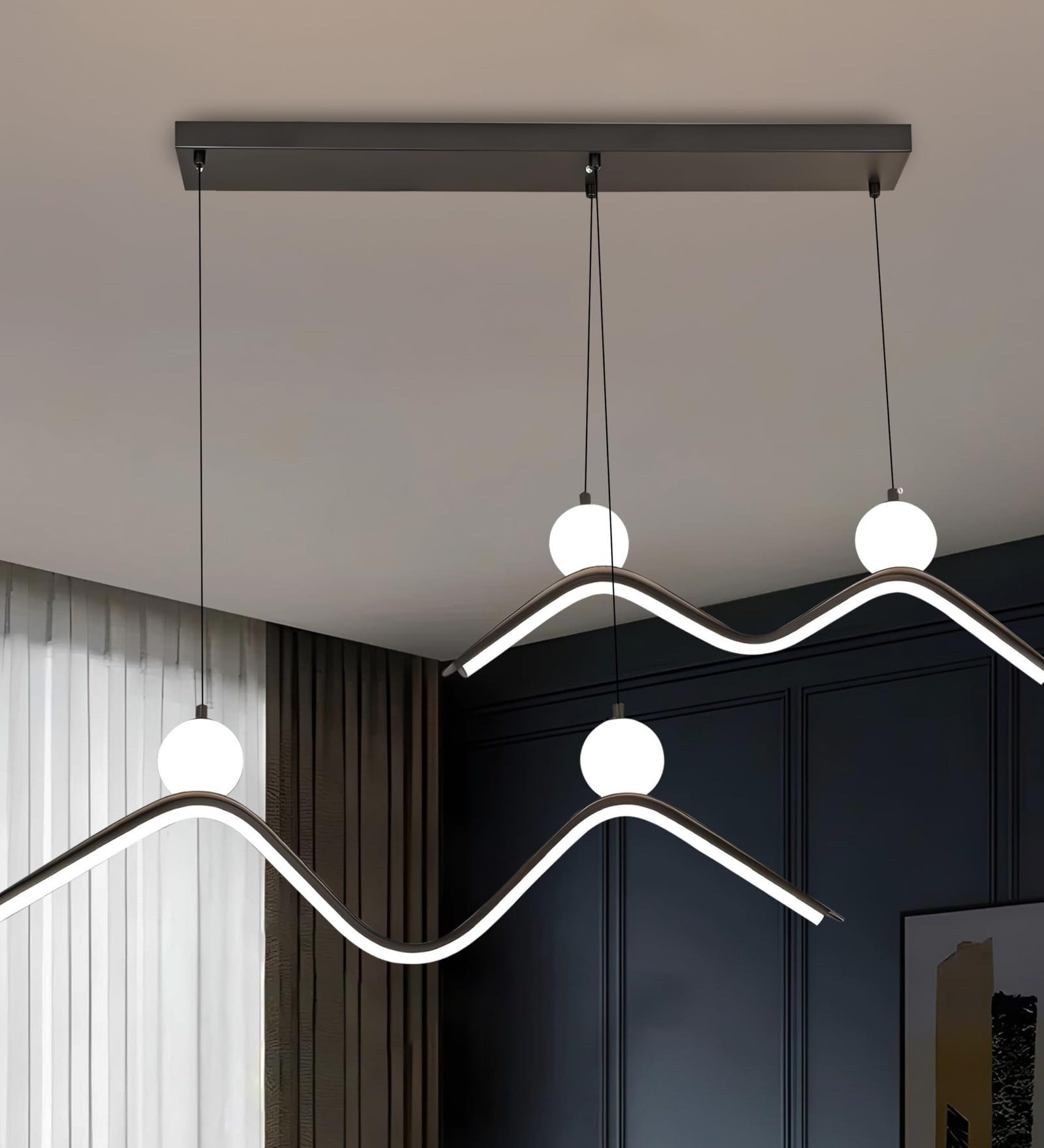 65 Watt Sparkia Black| Chandelier for Living Room| Ceiling| Bedroom Modern|Dining|Hall| Google|Alexa Voice Assist|App Control| Remote Control (Warm Cold Natural White)