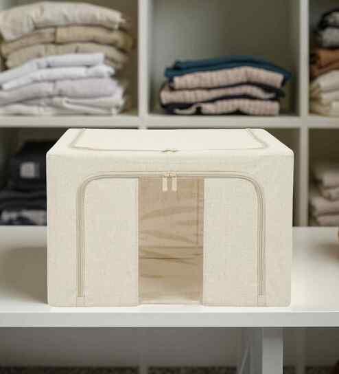 66L Collapsible Fabric Storage Bin with Window, Foldable Organizer Box with Steel Frame