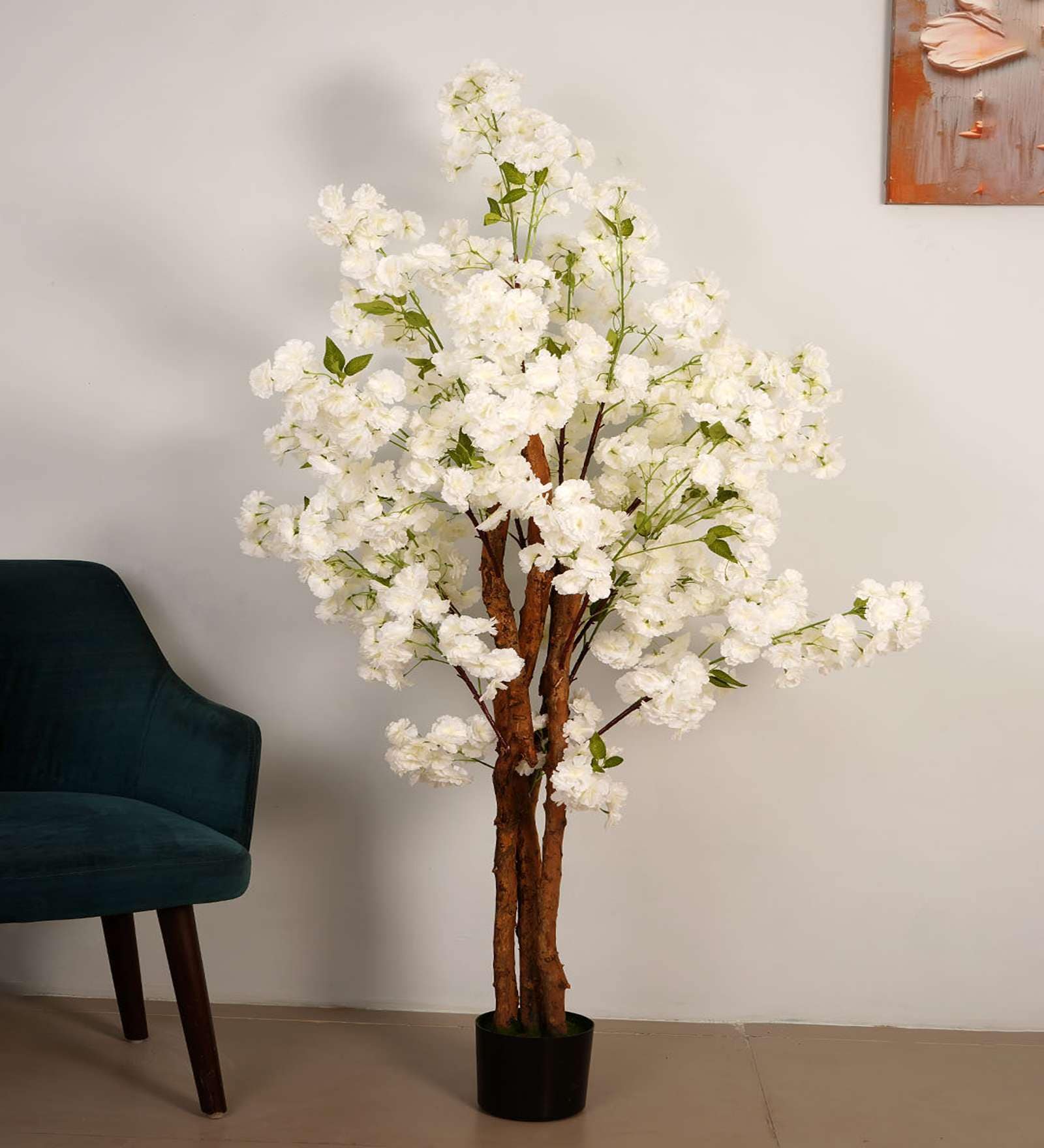 6Ft Artificial White Blossom Tree Plant with Pot