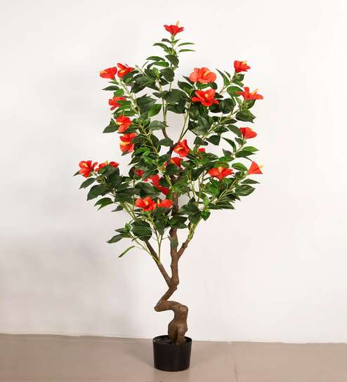 6Ft Artificial Hibiscus Flower Plant with Pot