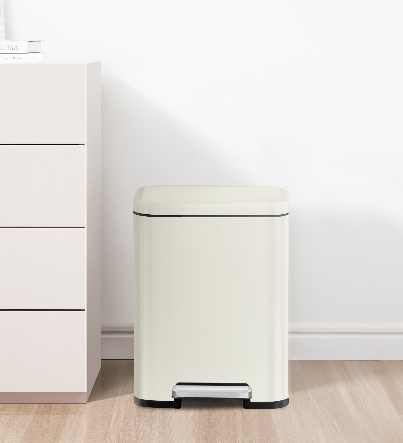 Grey 6L Compact Step Trash Can Rectangular Pedal Bin with Lid & Removable Inner Basket