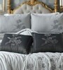 6Pc Ash Grey Ebroidered Comforter Bundle With Quilted Bedcover,Pillow Shams & Cushions