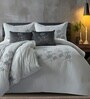 6Pc Ash Grey Ebroidered Comforter Bundle With Quilted Bedcover,Pillow Shams & Cushions