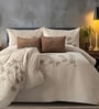 6Pc Oat Milk Ebroidered Comforter Bundle With Quilted Bedcover,Pillow Shams & Cushions