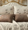 6Pc Oat Milk Ebroidered Comforter Bundle With Quilted Bedcover,Pillow Shams & Cushions