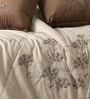 6Pc Oat Milk Ebroidered Comforter Bundle With Quilted Bedcover,Pillow Shams & Cushions