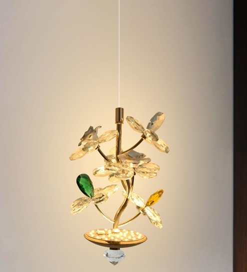 6W Gold Crystal Leaf Pendant Light