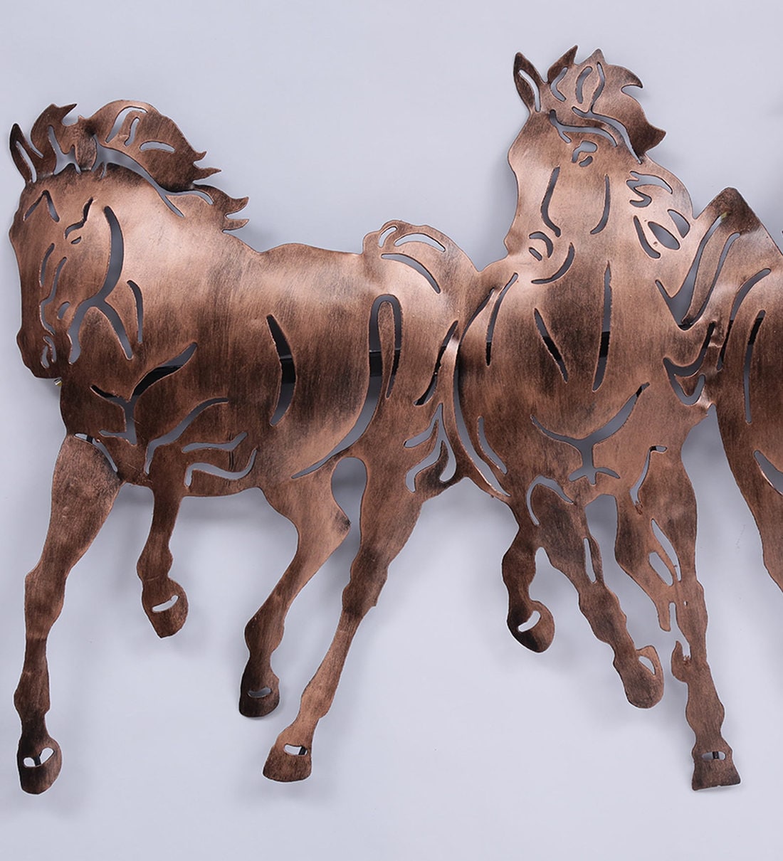Buy Iron 7 Running Horse Wall Art With LED In Copper By Mahalaxmi Art