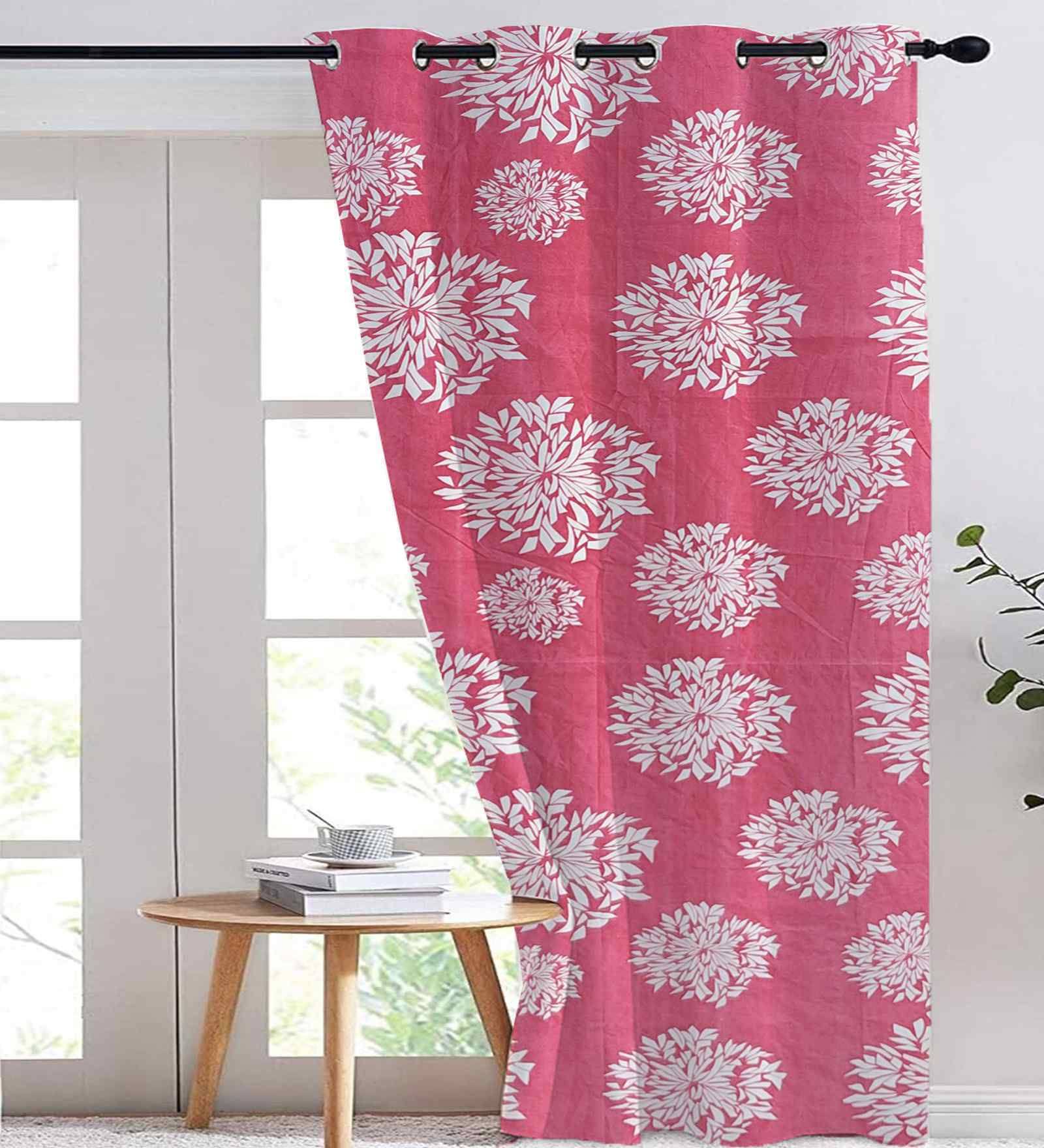 Pink Cotton Floral 7ft Door Curtain (1 Pc)