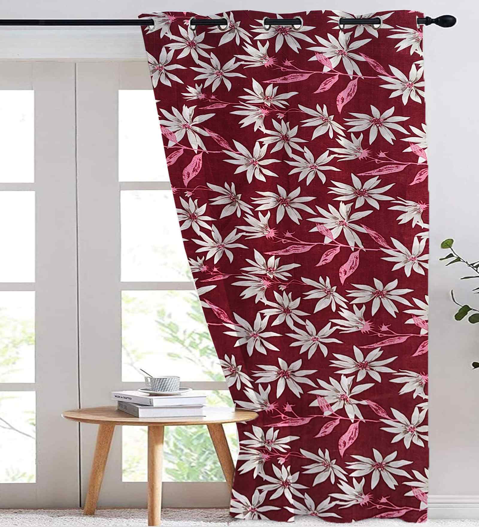 Maroon Cotton Floral 7ft Door Curtain (1 Pc)