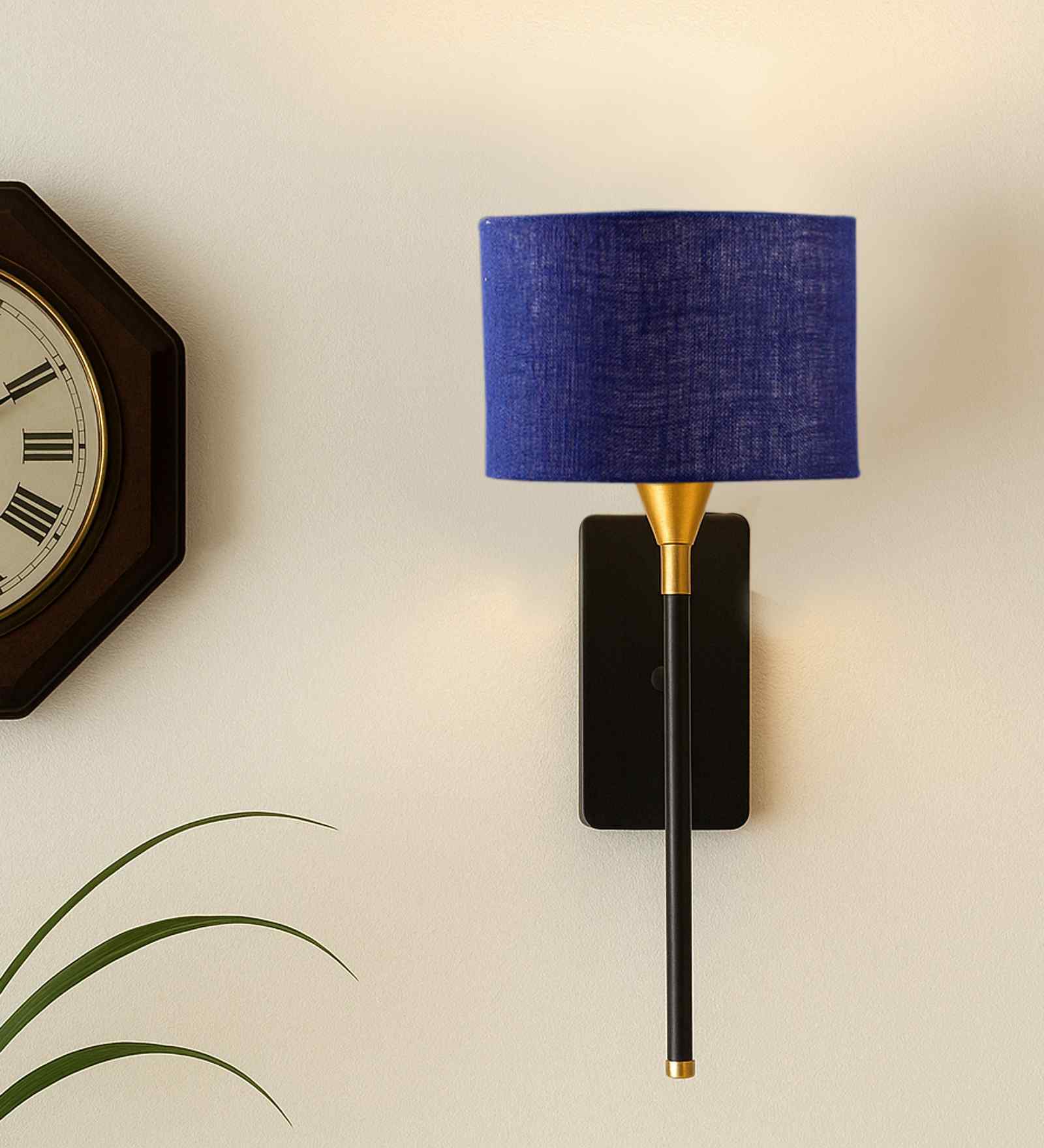 7-Inch Drum Shade Wall Light   Minimalist Fabric Shade with Metal Base-Blue Jute