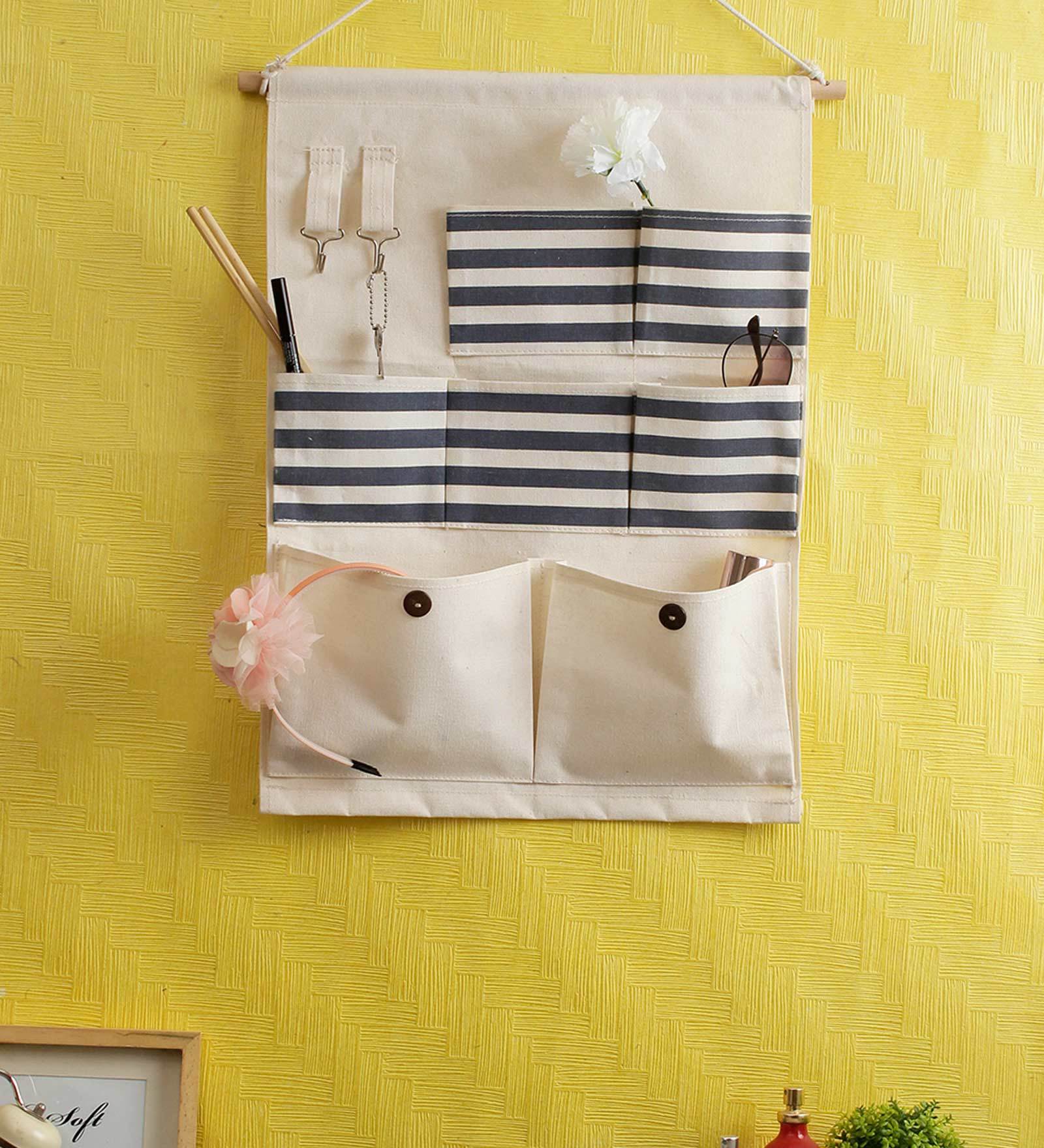 7 Pockets Fabric Wall Organiser In White