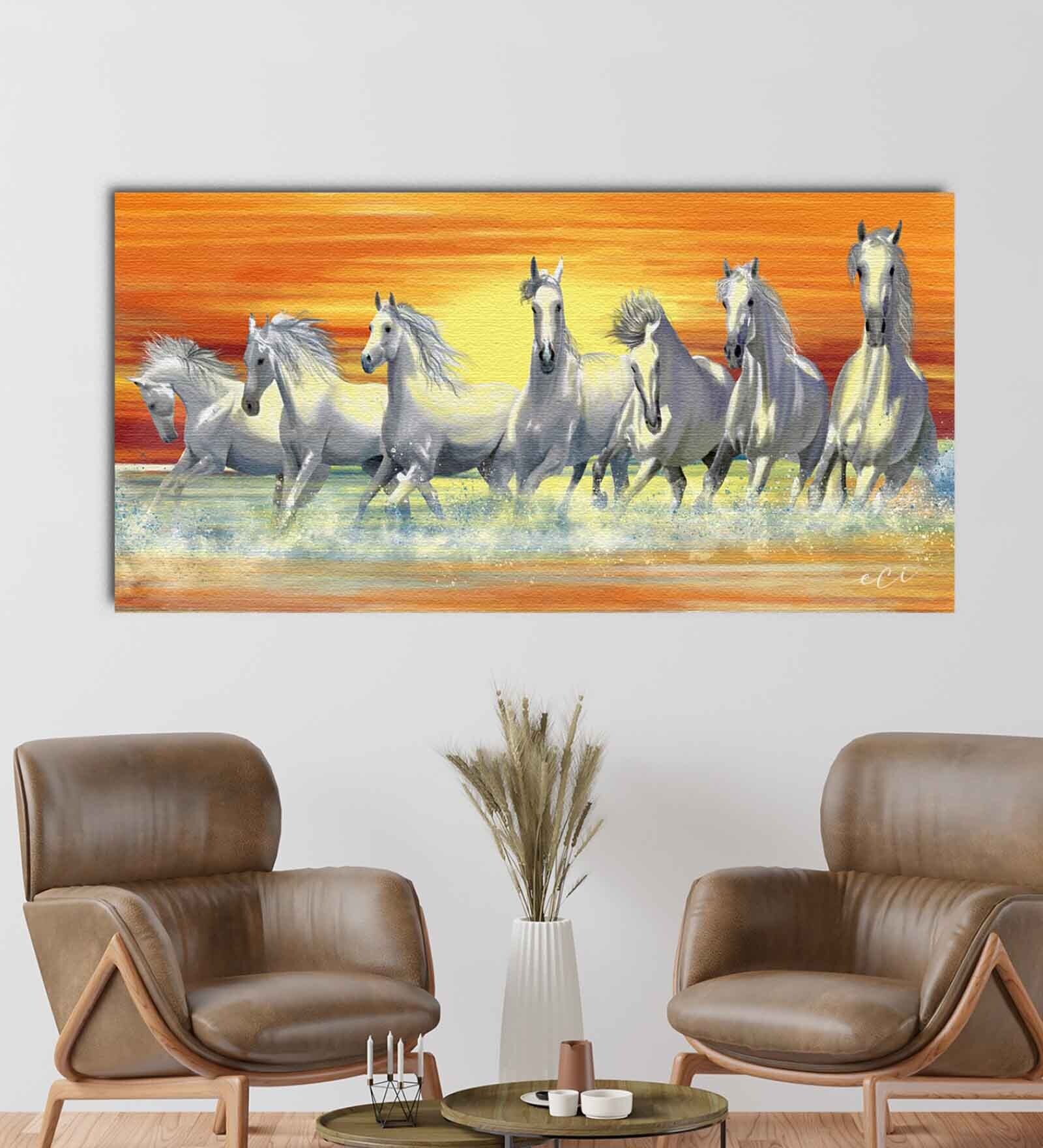 7 Running Horse Multicolour Canvas Wildlife Art Print