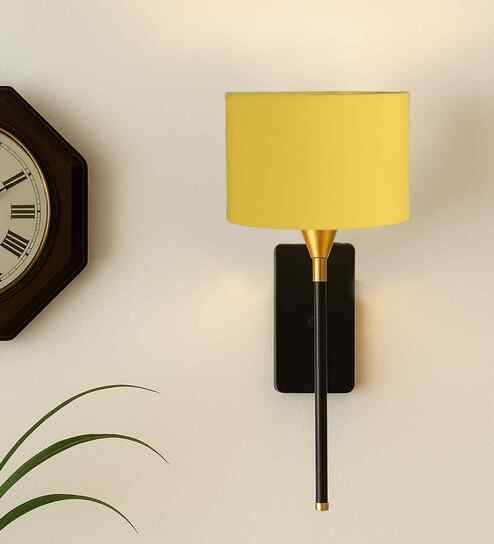 7" Round Fabric Drum Shade Wall Light   Contemporary Home Lighting-Yellow Cotton