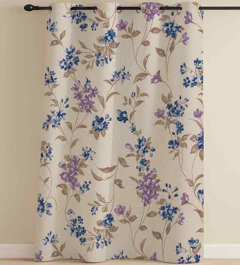 Purple Cotton Floral 7ft Eyelet Door Curtain (1 Pc)