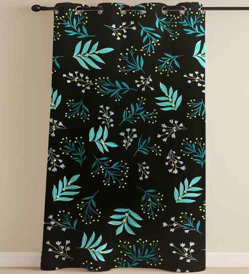Black Cotton Floral 7ft Door Curtain (1 Pc)