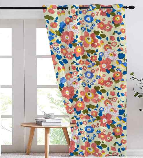 Multicolor Cotton Floral 7ft Door Curtain (1 Pc)
