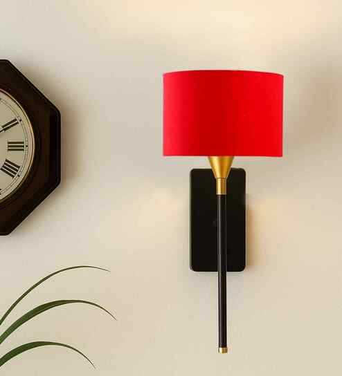 7-Inch Drum Shade Wall Sconce | Decorative Fabric Shade with Metal Fixture-Red Cotton