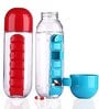 7 Compartment Pill Box with 600ml Water Bottle Plastic Organizer (Transparent/Blue)
