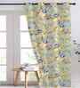 Beige Cotton Floral 7ft Eyelet Door Curtain (1 Pc)
