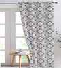 Grey Cotton Floral 7ft Eyelet Door Curtain (1 Pc)