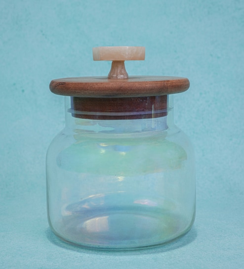 700 ml Halo Glass Jar with Acacia Wood Lid & Resin Knob